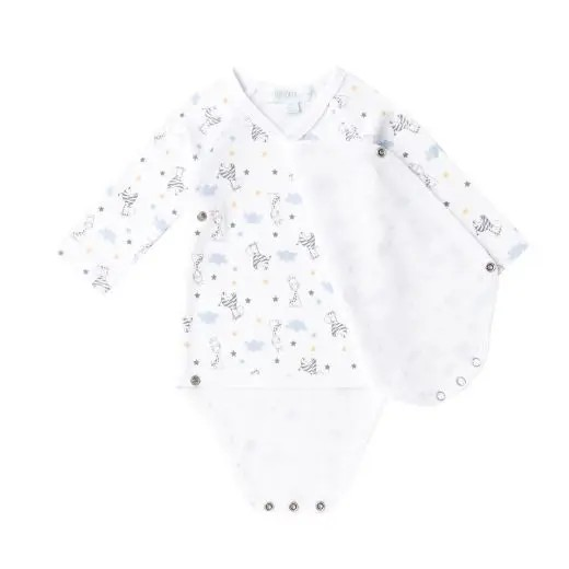 Lot de 3 bodies croisés « Zèbre » – Bleu & Blanc