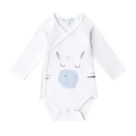 Lot de 3 bodies croisés « Zèbre » – Bleu & Blanc